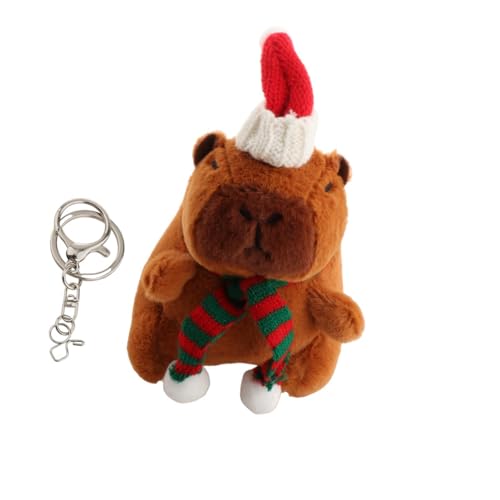 MagiDeal Weihnachts-Capybara-Plüsch-Schlüsselanhänger, Spielzeug, Capybara-Kuscheltiere, realistisch, Handtaschen-Anhänger, weicher, Schlüsselanhänger Grüner Schal von MagiDeal