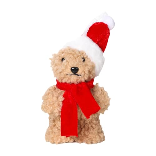 MagiDeal Weihnachtsbär, Stofftier, Plüschtier, Schlafzimmer-Ornament, Plüschpuppe mit Hut für Büro, Freundin, Kinder, Bank, Stühle, Kinder, Ständer 10x7x17cm von MagiDeal