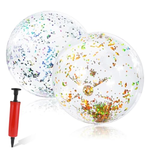 2 Stück Aufblasbare Wasserbälle, Aufblasbare Glitter Wasserbälle, Strandball, 40cm Inflatable Strandbälle, Schwimmball, Wasserball für Beach Balls Pool Party, Gilt für Weihnachten von MagiSel