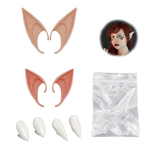 Elfenohren, Vampire Zähne kit, 2 Paar Hochwertige Elfenohren und 2 Paar Realistische Vampirzähne, Halloween Vampirzähne, für Cosplay Halloween Party Zähne Requisiten Mottoparty Maskerade von MagiSel