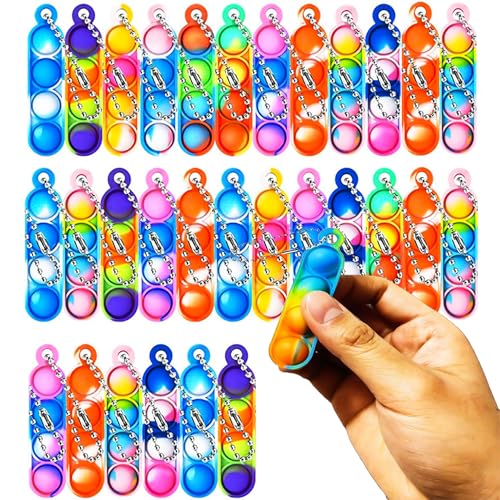 Silikon Regenbogen Stress Relief Hand Toy, 30 Stück Pop Push It Toy, Mini Fidget Toys, Pop It Bubble Finger Toys Autismus for Adhs Squeeze Toys, Stress Reliever Anti-Angst Für Kinder Erwachsene von MagiSel