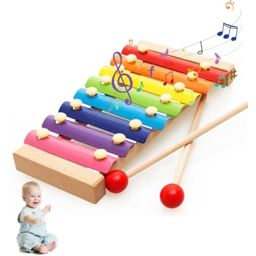 Xylophon, Buntes Xylophon, 8 Töne Holz Bunt Xylophon, Xylophon für Kinder, Regenbogentaste Xylophon mit 2 Schlägeln, Glockenspiel Holz Musikinstrumente, für Kinder Glockenspiel Spielzeug Geschenk von MagiSel