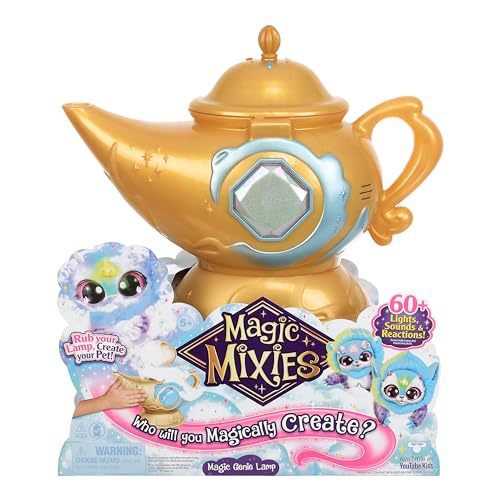 Magic Mixies Magische Wunderlampe mit 20 cm großem interaktivem blauem Mixie-Plüschtier und echtem Nebel. Mit über 60 Geräuschen und Reaktionen, Medium von Magic Mixies