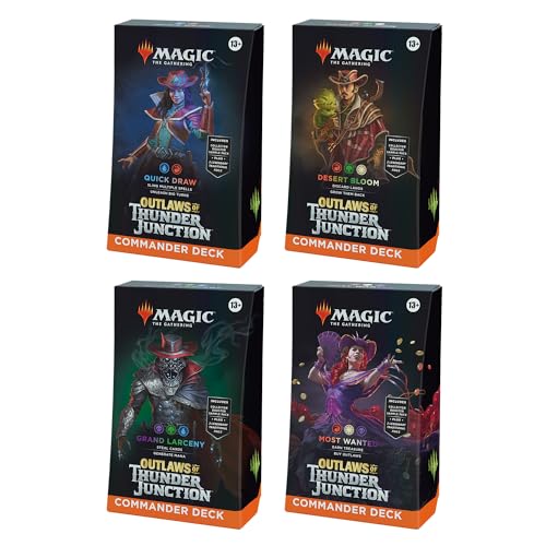 Magic The Gathering Outlaws of Thunder Junction Commander Deck Bundle – enthält alle 4 Decks (Quick Draw, Desert Bloom, Grand Larceny, und Most Wanted) von Magic The Gathering