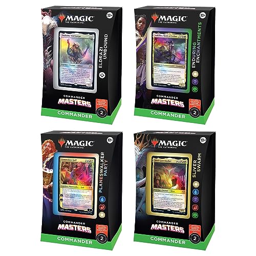 Magic: The Gathering - Commander Masters Commander Deck Display - All 4 Decks (1 Eldrazi Unbound, 1 Enduring Enchantments, 1 Planeswalker Party, and 1 Sliver Swarm) von Magic The Gathering