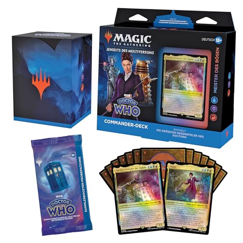 Magic: The Gathering Doctor Who Commander-Deck – Die Meister des Bösen (Deck mit 100 Karten, Sammler-Booster-Probepackung mit 2 Karten + Zubehör) (Deutsche Version) von Magic The Gathering