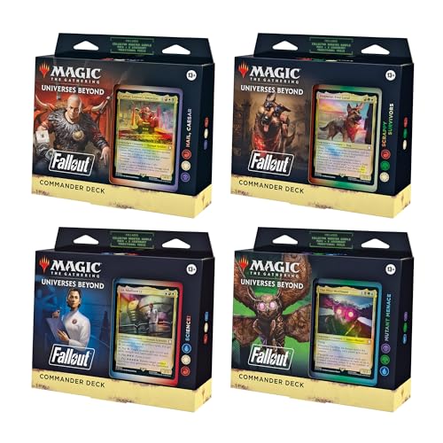 MAGIC THE GATHERING: FALLOUT COMMANDER Deck BUNDLE – Includes All 4 Decks (1 Hail Caesar, 1 Scrappy Survivors, 1 Science!, and 1 Mutant Menace) von Magic The Gathering