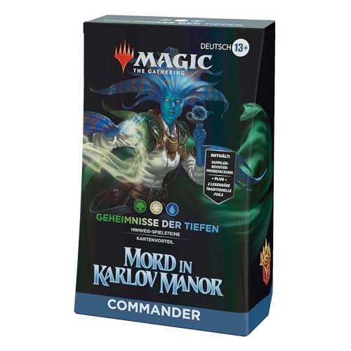 Magic: The Gathering – Mord in Karlov Manor Commander-Deck – Geheimnisse der Tiefen (Deck mit 100 Karten, Sammler-Booster-Probepackung mit 2 Karten und Zubehör) (deutsche Version) von Magic The Gathering