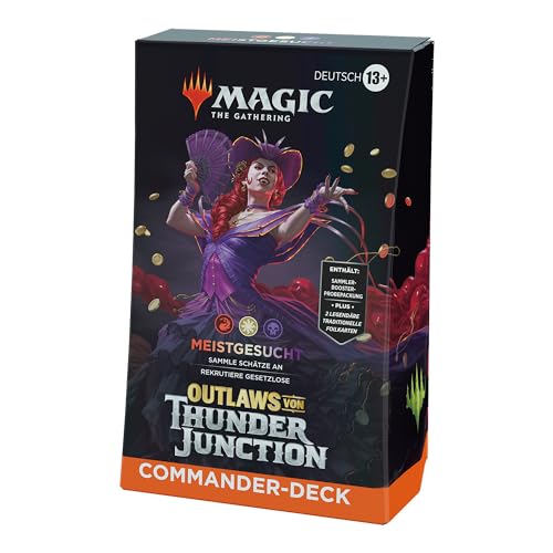 Magic: The Gathering – Outlaws von Thunder Junction Commander-Deck – Meistgesucht (Deck mit 100 Karten, Sammler-Booster-Probepackung mit 2 Karten und Zubehör) (deutsche Version) von Wizards of the Coast