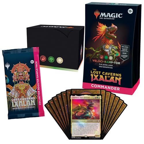 Magic: The Gathering The Lost Caverns of Ixalan Commander Deck - Veloci-ramp-tor (100-Card Deck, 2-Card Collector Booster Sample Pack + Accessories), D24080000, Mehrfarbig von Magic The Gathering