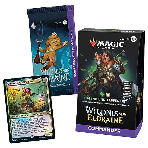 Magic: The Gathering Wildnis von Eldraine Commander-Deck – Tugend und Tapferkeit (Deck mit 100 Karten, Sammler-Booster-Probepackung mit 2 Karten + Zubehör) (Deutsche Version) von Magic The Gathering