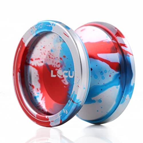 MAGICYOYO V6 JoJo Profi JoJo für Kinder Anfänger, Responsive Jojos für Erwachsene, Magic Yoyo V6 Locus Metall Jo-Jo Ball mit Yo-yo Handschuh+ Tasche+ 5 Jo-jos Saiten, Rot& Blau& Silber von MAGICYOYO