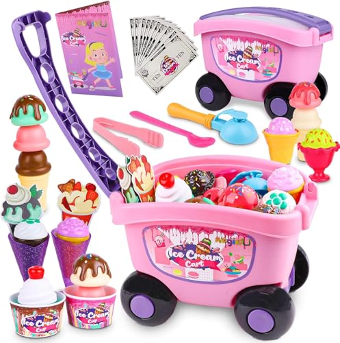 Magic4U Eiswagen-Spielzeug für Kinder, 48-teiliges Eiscafé-Rollenspielset mit Eiskugelportionierer, Toppings und Anderen Geschenken für Mädchen im Alter von 3, 4, 5 und 6 Jahren Magic4U Eiswagen-Spielzeug für Kinder, 48-teiliges Eiscafé-Rollenspielset mit Eiskugelportionierer, Toppings und Anderen Geschenken für Mädchen im Alter von 3, 4, 5 und 6 Jahren von Magic4U