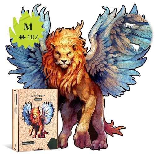 MagicHolz – Holzpuzzle Flügel des Mutes | Löwe – Holz Puzzle 27 x 25 cm inkl.Premium Holzbox – besondere Geschenkidee für Erwachsene & Kinder von MaHo