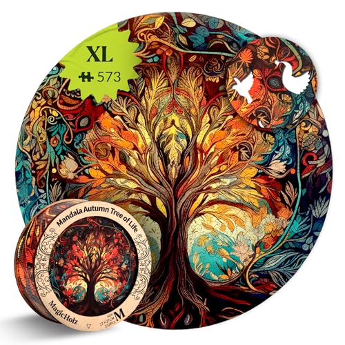 MagicHolz – Holzpuzzle Mandala Herbstbaum des Lebens – rundes Holz Puzzle Ø 47 cm – besondere Geschenkidee für Erwachsene & Kinder – inkl.Premium Holzbox von MagicHolz