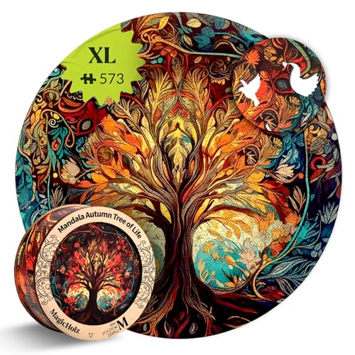 MagicHolz – Holzpuzzle Mandala Herbstbaum des Lebens – rundes Holz Puzzle Ø 47 cm – besondere Geschenkidee für Erwachsene & Kinder – inkl.Premium Holzbox von MagicHolz