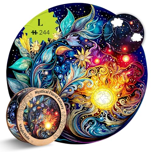 MagicHolz – Holzpuzzle Mandala Mystische Blumen – rundes Holz Puzzle Ø 35 cm – besondere Geschenkidee für Erwachsene & Kinder – inkl.Premium Holzbox von MaHo