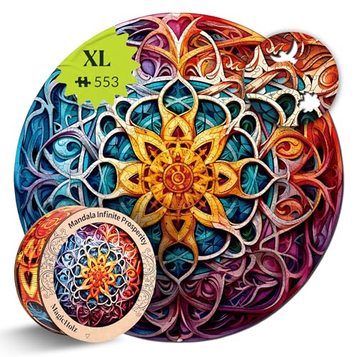 MagicHolz – Holzpuzzle Mandala Unendlicher Reichtum – rundes Holz Puzzle 553 Teile Ø 47 cm – besondere Geschenkidee für Erwachsene & Kinder – inkl.Premium Holzbox von MagicHolz