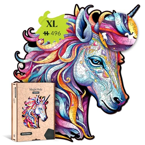 MagicHolz – Holzpuzzle Rainbow Unicorn | Einhorn – Holz Puzzle 47 x 43 cm inkl.Premium Holzbox – besondere Geschenkidee für Erwachsene & Kinder von MaHo