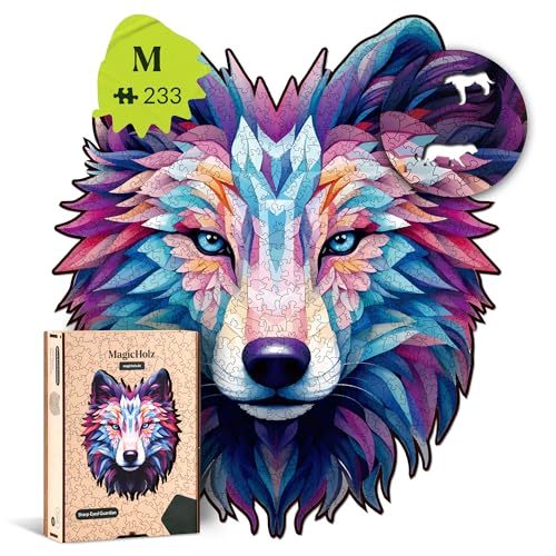 MagicHolz – Holzpuzzle Sharp-Eyed Guardian | Wolf – Holz Puzzle 27 x 23 cm inkl.Premium Holzbox – besondere Geschenkidee für Erwachsene & Kinder von MaHo