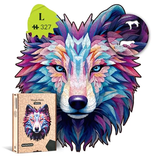 MagicHolz – Holzpuzzle Sharp-Eyed Guardian | Wolf – Holz Puzzle 35 x 30 cm inkl.Premium Holzbox – besondere Geschenkidee für Erwachsene & Kinder von MaHo