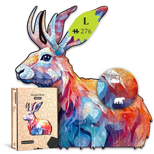 MagicHolz – Holzpuzzle Verwunschener Jakalope | Hase – Holz Puzzle 35 x 33 cm inkl.Premium Holzbox – besondere Geschenkidee für Erwachsene & Kinder von MaHo