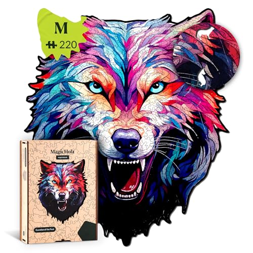 MagicHolz – Holzpuzzle Wächter des Rudels | Wolf – Holz Puzzle 27 x 22 cm inkl.Premium Holzbox – besondere Geschenkidee für Erwachsene & Kinder von MaHo