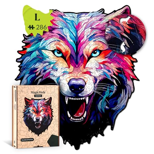 MagicHolz – Holzpuzzle Wächter des Rudels | Wolf – Holz Puzzle 35 x 30 cm inkl.Premium Holzbox – besondere Geschenkidee für Erwachsene & Kinder von MaHo