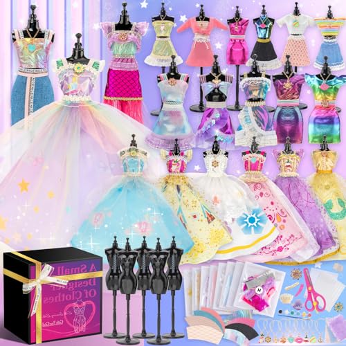 Modedesigner-Set für Mädchen mit 6 Mannequins - Kunst- und Bastelset - Näheset für Kinder im Alter von 8-12 Jahren - Geschenk für Mädchen im Alter von 6, 7, 8, 9, 10, 11, 12 Jahren von MagicToiee