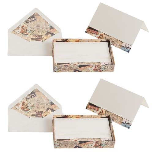 Magicamente Carta 2 Sets Brief-Umschläge, Briefpapier mit Umschlag, mit Box, 12 x 18 cm, 10 Blatt + 10 Umschläge, Papier, Elfenbein, Dekoration aus Goldstaub, Motiv: Venedig von Magicamente Carta