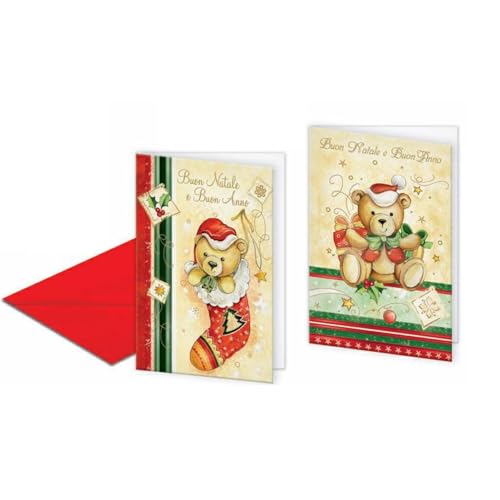 Set mit 12 Weihnachtskarten in 2 Motiven, Format 12 x 18 cm, mit Goldverzierungen, hergestellt aus hochwertigem Karton, hergestellt in Italien von Magicamente Carta