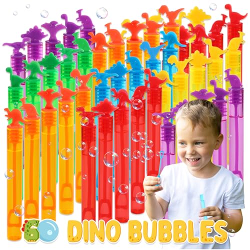 Magicat Dino Seifenblasen Kinder Set I 60 Seifenblasen mit Dinosaurier Design in 6 Farben I Ideal für Kindergeburtstag, Hochzeit & Halloween I Mitgebsel Kindergeburtstag Kleine Geschenke für Kinder von Magicat