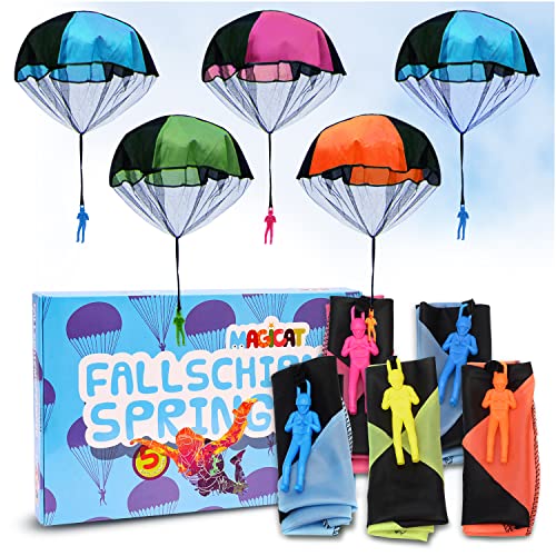 Magicat Premium Fallschirmspringer Set für Kinder - 5 Fallschirm Springer I Outdoor Spielzeug I Mitgebsel Kindergeburtstag l Gastgeschenke und Spiele für Jungen und Mädchen von Magicat