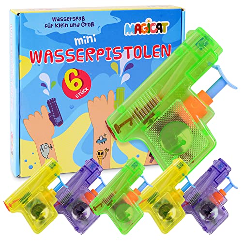 Magicat Premium Wasserpistolen Set, 6 Pistolen für Klein und Groß, perfektes Wasserspielzeug für Kinder und Erwachsene, Sommer Spielzeug für Garten und Pool, optimales Geschenk und Mitgebsel von Magicat