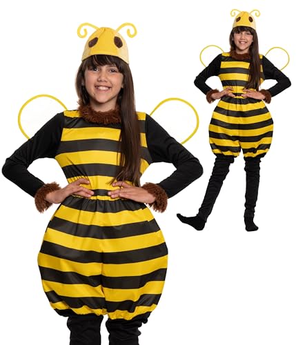 Magicoo Bienenkostüm Kinder Junge & Mädchen Kleinkind inkl. Overall mit Leggins, Kopfbedeckung & Flügel - Biene Kostüm Kinder (M Medium (120-130)) von Magicoo