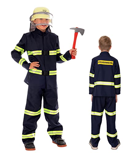 Magicoo Feuerwehr Kostüm für Kinder Jungen inkl. Bluse & Hose dunkelblau - Gr 92 bis 140 - Feuerwehrkostüm Feuerwehrmann Kind Fasching Karneval (134-140) von Magicoo