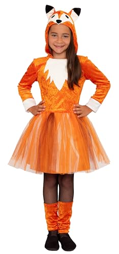 Magicoo Fuchs Kostüm Kinder Mädchen inkl. Kleid mit Kapuze & Beinstulpen - Füchsin Kostüm Kind Fasching (L Large (134-140)) von Magicoo