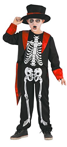 Magicoo Gentleman Skelett Kostüm Kinder Jungen schwarz-rot-weiß - schickes Halloween Kostüm Jungen (110/116) von Magicoo