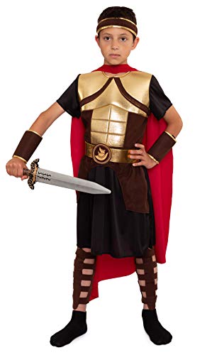 Magicoo Gladiator Ritter Kostüm Kinder Jungen Gr. 104 bis 146 braun/rot/Gold - Römer Kostüm Kind Fasching (110/116) von Magicoo