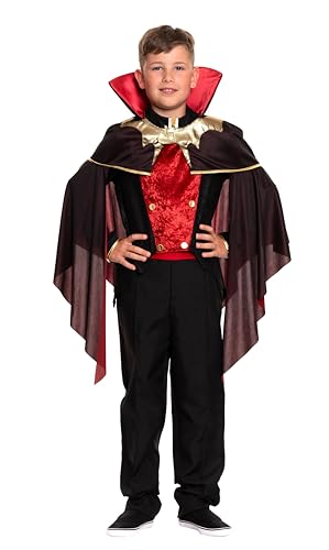 Magicoo Halloween Graf Vampir Kostüm Kinder Jungen inkl. Hose & Jackett & Umhang Gr. 92 bis 140 - Vampirkostüm Kind Junge (Large (130-140)) von Magicoo