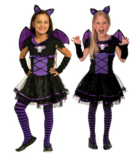 Magicoo Fledermaus Vampir Kostüm Kinder Mädchen Halloween Vampirkostüm Kind 4-teiliges Set (122/128) von Magicoo