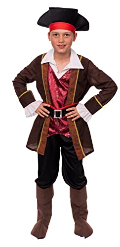 Magicoo Kapitän Piratenkostüm Kinder Jungen Rot/Schwarz/Braun - Fasching Pirat Kostüm Kind (L) von Magicoo