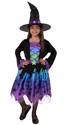 Magische Sternenhexe Hexenkostüm Kinder Mädchen Halloween Hexe Kostüm Kind XS (104) von Magicoo