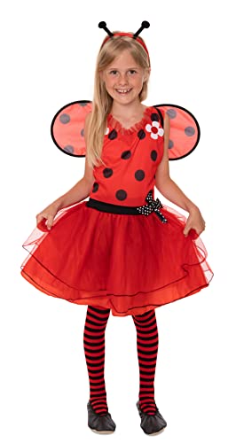 Magicoo Marienkäfer Kostüm Kinder Mädchen inkl. Kleid, Fühler & Flügel, von 92 bis 140 - Fasching Kostüm Kind (S) von Magicoo