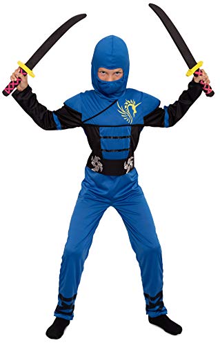 Magicoo Ninja Kostüm Kinder Jungen Gr 92 bis 140 Blau - Fasching Kinder Ninja Kostüm für Kind (134/140) von Magicoo