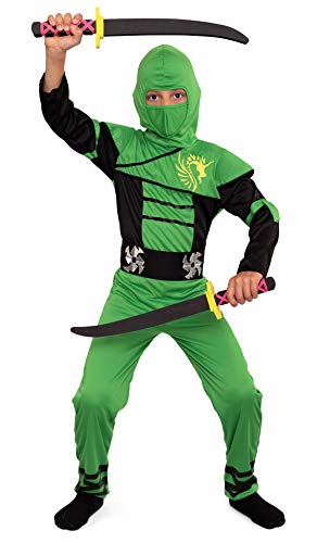 Magicoo Ninja Kostüm Kinder Jungen Gr 92 bis 140 Grün - Fasching Kinder Ninja Kostüm für Kind (92/104) von Magicoo