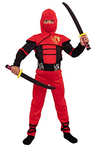 Magicoo Ninja Kostüm Kinder Jungen Gr 92 bis 140 Rot - Fasching Kinder Ninja Kostüm Kind (110/116) von Magicoo