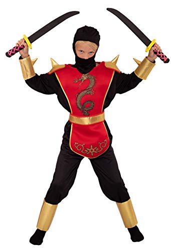 Magicoo Ninja Kostüm für Kinder Jungen Gr 110 bis 140 Rot/Gold/Schwarz - Halloween Kinder Ninja Kostüm für Kind (140/146) von Magicoo