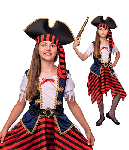 Magicoo Piratenkostüm Kinder Mädchen inkl. Kleid & Hut - Piraten Kostüm Kind Fasching Faschingskostüm (L) von Magicoo