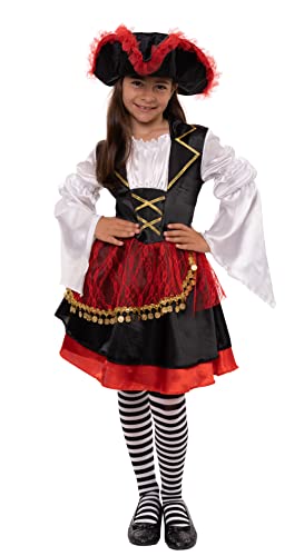 Magicoo Piratenkostüm Mädchen Kinder Gr 110 bis 140 inkl. Kleid, Gürtel & Hut - Piraten Kostüm Fasching (134/140) von Magicoo